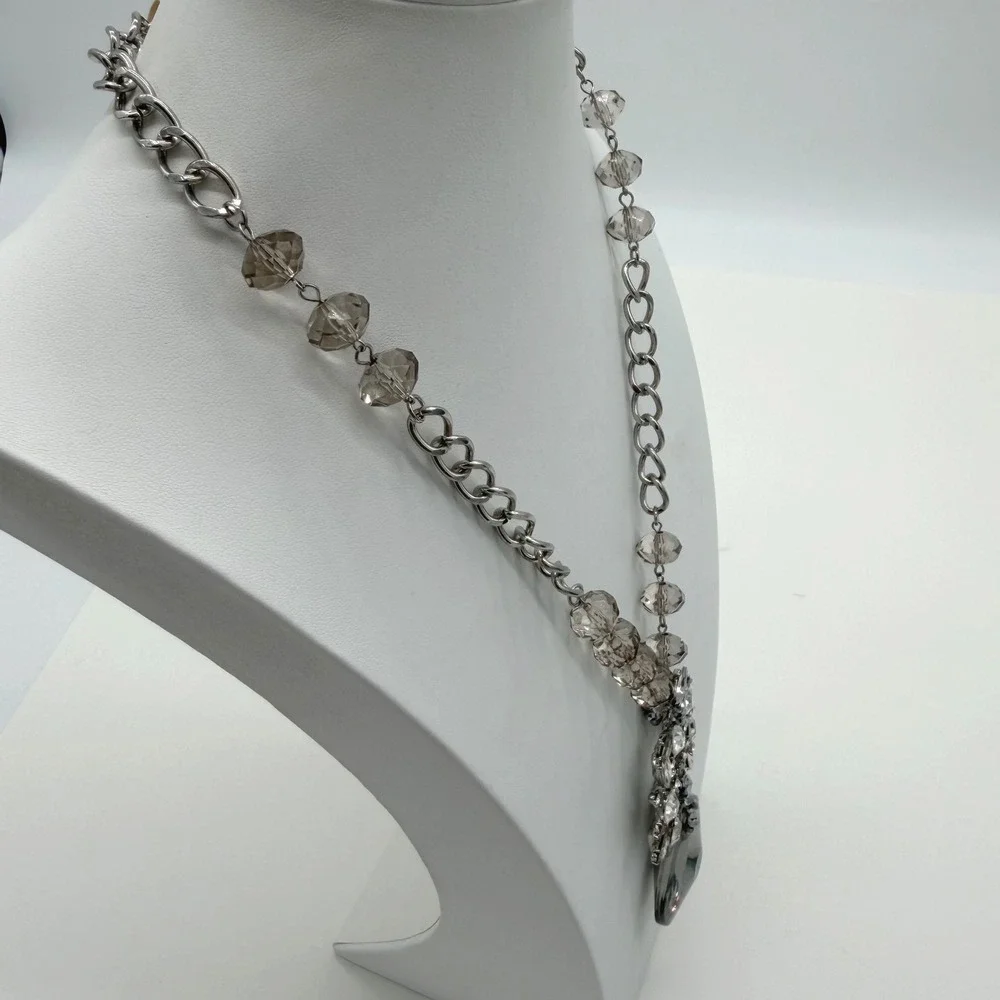 Vintage Statement Rhinestone Necklace Large Crystal Pendant Chunky Glam